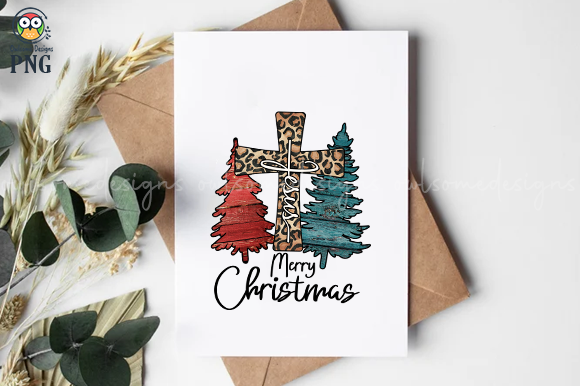 Vintage Cross Jesus Merry Christmas Png for Crafts